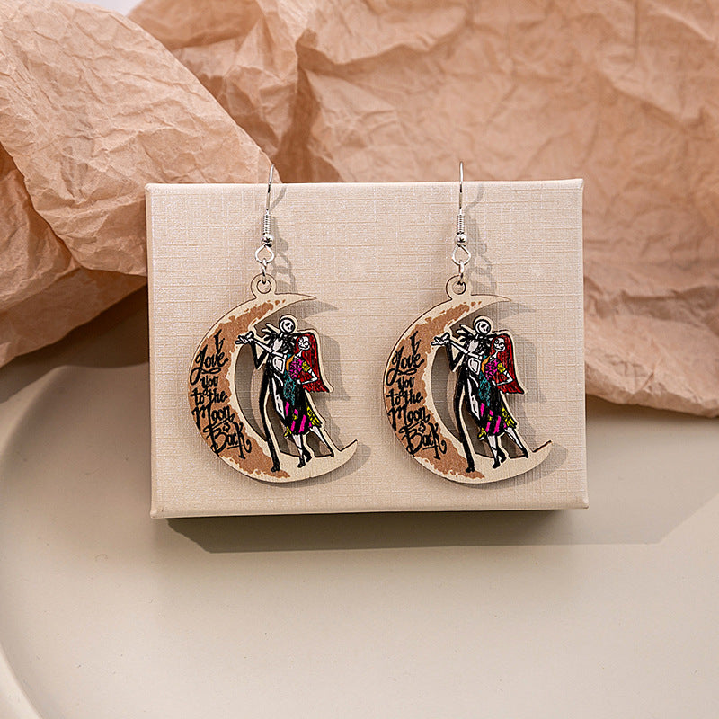 Wholesale Cartoon Halloween Pumpkins Make Weird Ghost Wooden Earrings